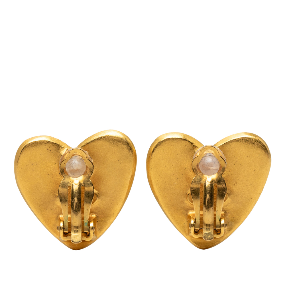 Pre-Loved Chanel CC Gold Plated Heart Clip On Earrings - Picture 2 of 4